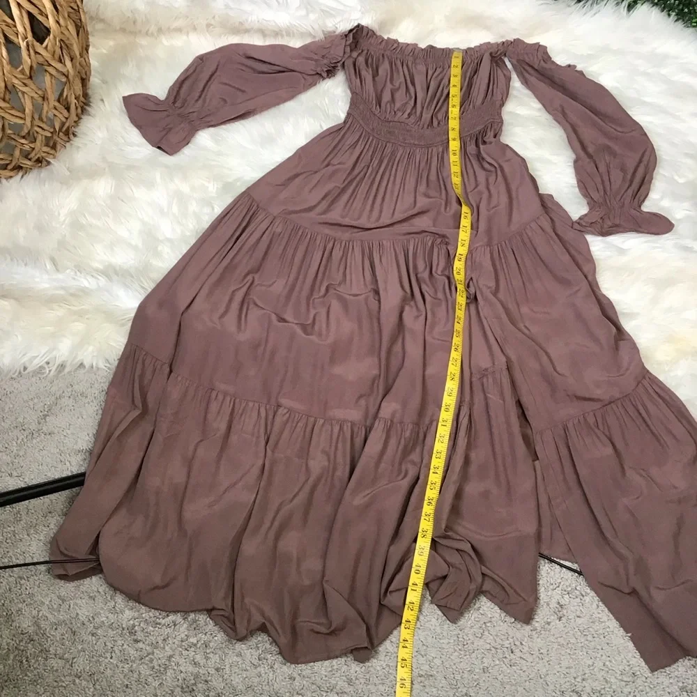Nwt brown Off-Shoulder Maxi Dress cottage core‎ whimsical - Picture 12 of 15